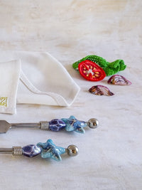 Carving Knife and Fork with Blue Beads for cutting and serving meat, fish or poultry - Zapurah - Home Decor - www.zapurah.com