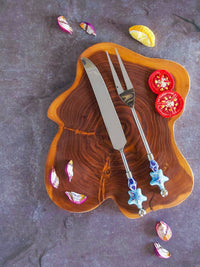 Carving Knife and Fork with Blue Beads for cutting and serving meat, fish or poultry - Zapurah - Home Decor - www.zapurah.com