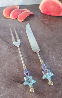 Carving Knife and Fork with Blue Beads for cutting and serving meat, fish or poultry - Zapurah - Home Decor - www.zapurah.com