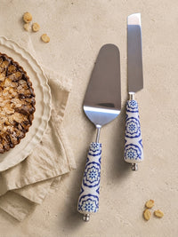 The Asri blue and white cake knife and server set