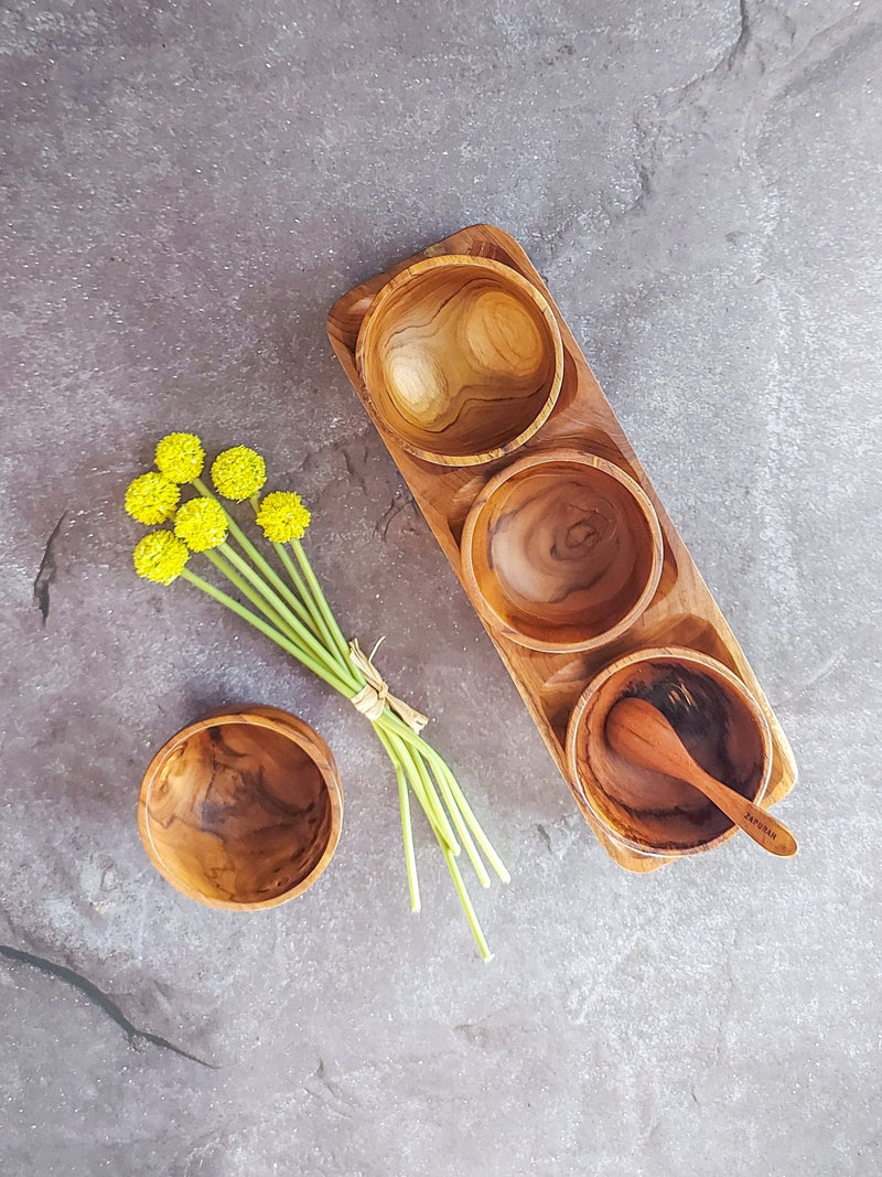 Wooden Medium Dipping Bowls Set - Set of 4, with a Natural Wood Grain - Zapurah - Lifestyle - www.zapurah.com