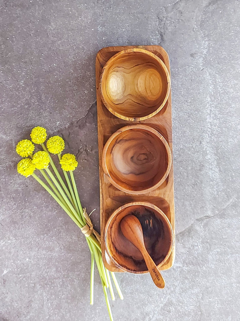 Wooden Medium Dipping Bowls Set - Set of 4, with a Natural Wood Grain - Zapurah - Lifestyle - www.zapurah.com