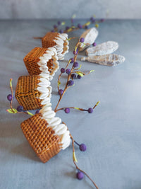 Square Rattan Napkin Rings with Cowrie Shells - Set of 4, - Zapurah - Table Decor - www.zapurah.com