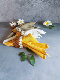 Square Rattan Napkin Rings with Cowrie Shells - Set of 4, - Zapurah - Table Decor - www.zapurah.com