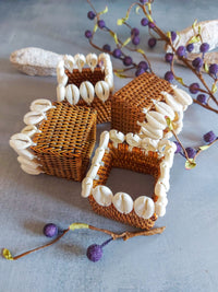 Square Rattan Napkin Rings with Cowrie Shells - Set of 4, - Zapurah - Table Decor - www.zapurah.com