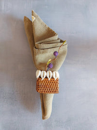 Square Rattan Napkin Rings with Cowrie Shells - Set of 4, - Zapurah - Table Decor - www.zapurah.com
